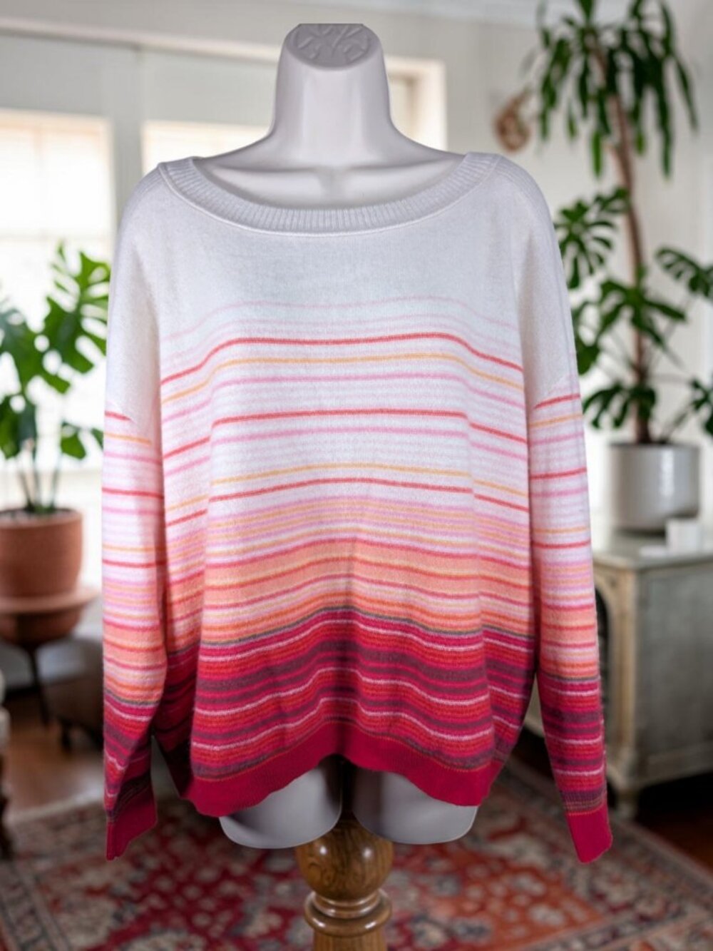 Anthropologie Saturday Sunday Emmeline 100% Cashmere Pink Striped Sweater Size L